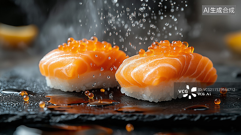 【AI数字艺术】鲜嫩三文鱼寿司图片素材