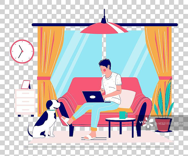 年轻男子在舒适的家中享受远程工作图片素材