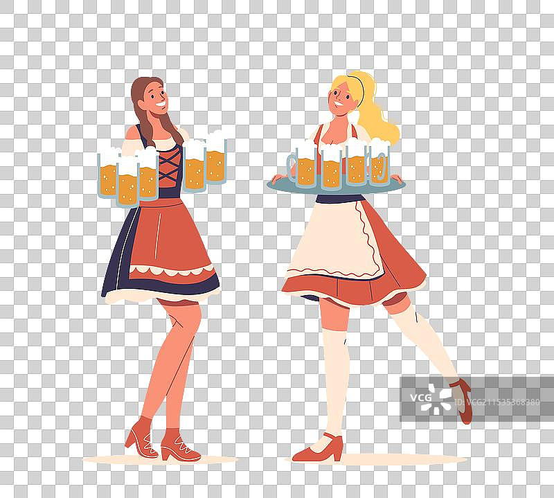 穿着传统德国服装的两位微笑女性图片素材