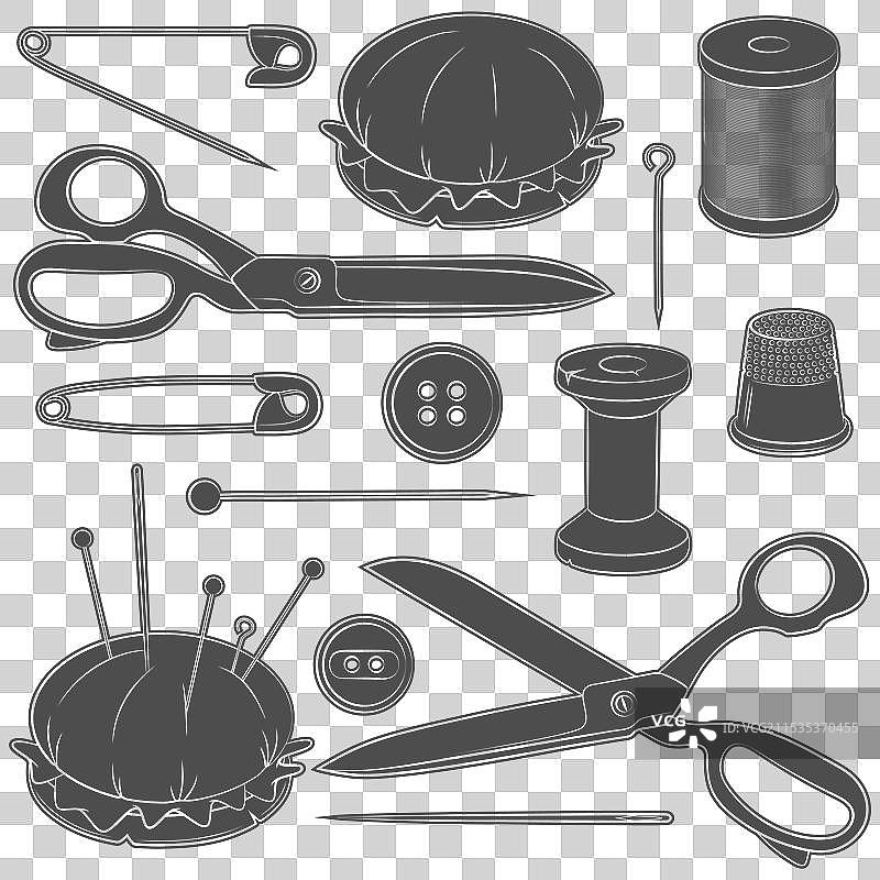 黑白缝纫工具套装图片素材