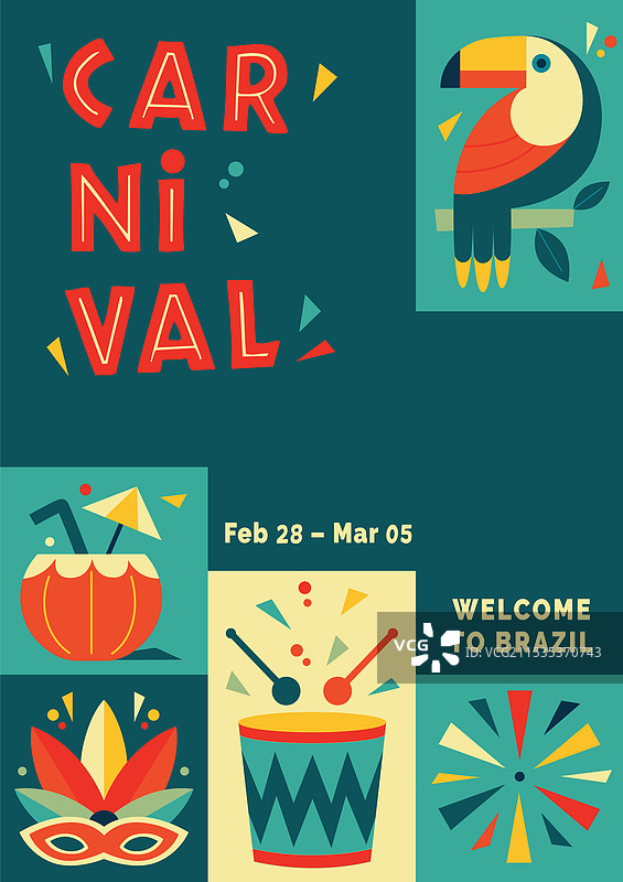 快乐的狂欢节五彩斑斓的几何设计里约图片素材