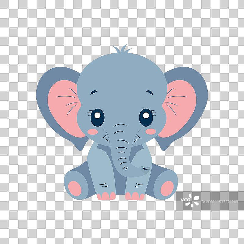 可爱的宝宝大象坐在白色背景上图片素材