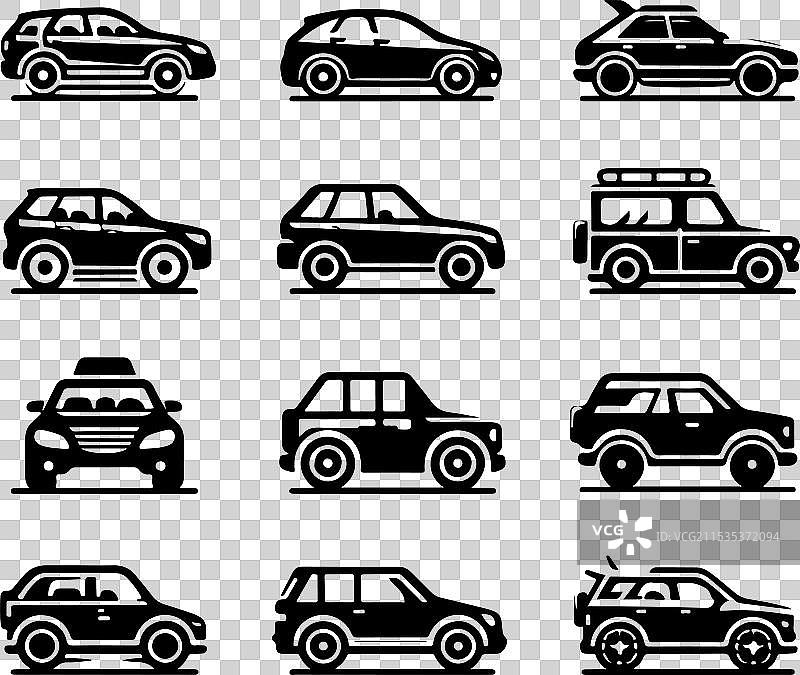 汽车图标集轮廓侧视图图片素材