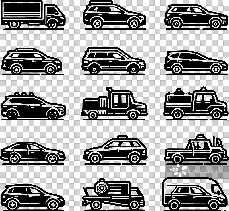 汽车图标集轮廓侧视图图片素材