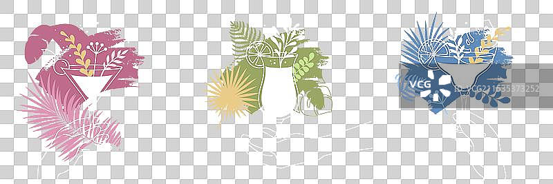 不同类型酒杯中的鸡尾酒组合图片素材