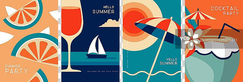 一组具有夏季特征的复古海报图片素材