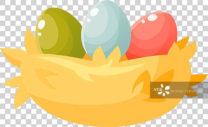 五彩缤纷的复活节彩蛋放在稻草编成的巢里图片素材