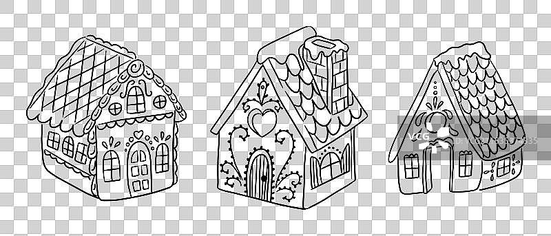 手绘涂鸦的圣诞姜饼屋图片素材