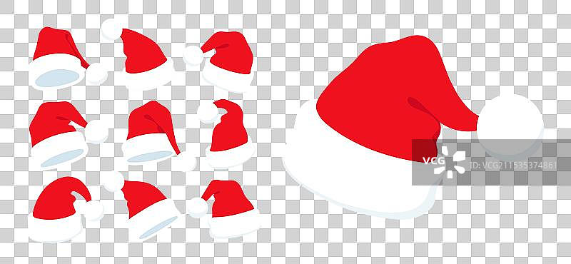 一组孤立的圣诞老人帽图片素材