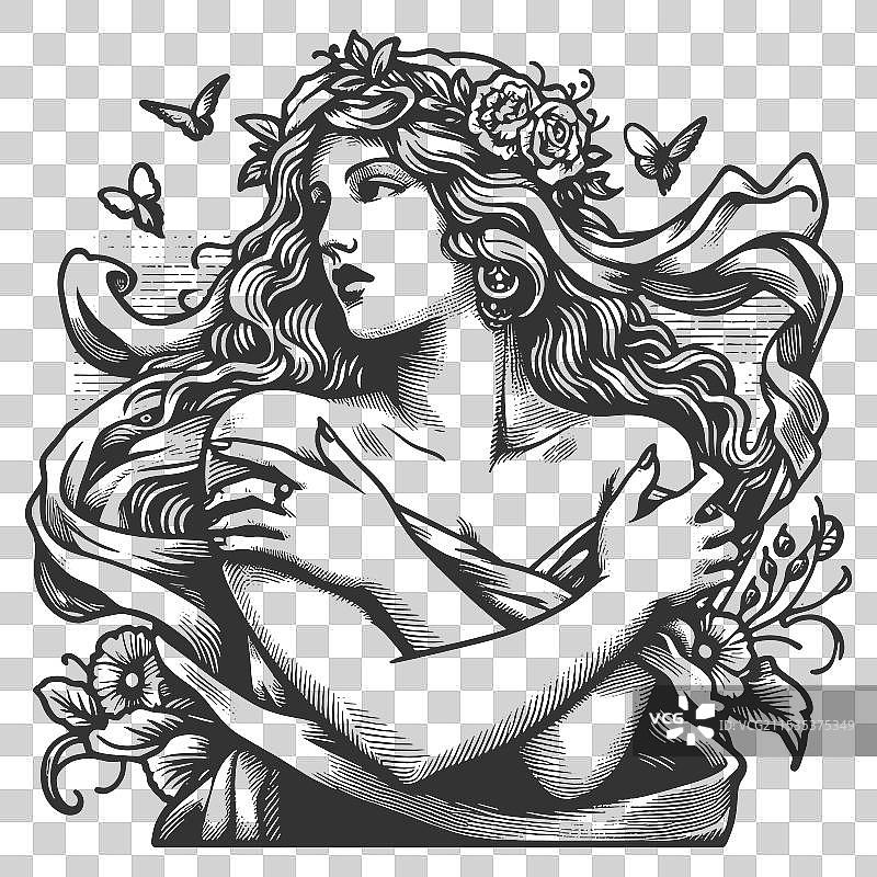 女神与飘逸的头发和蝴蝶图片素材