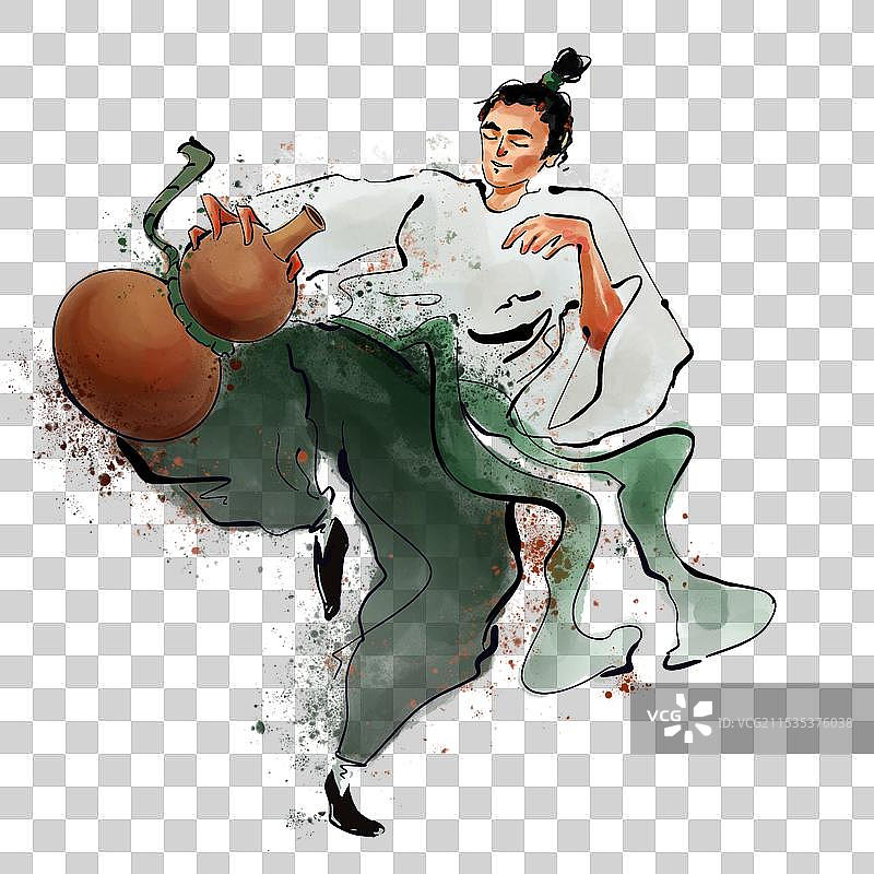 免扣水墨国风醉酒男子葫芦酒仙图片素材