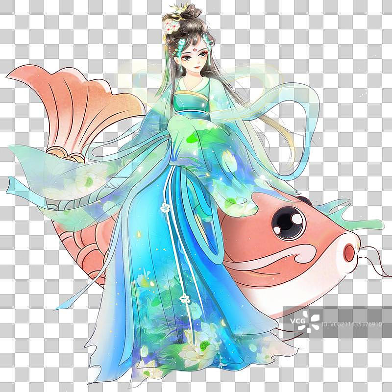 免扣国风锦鲤古风少女古装图片素材