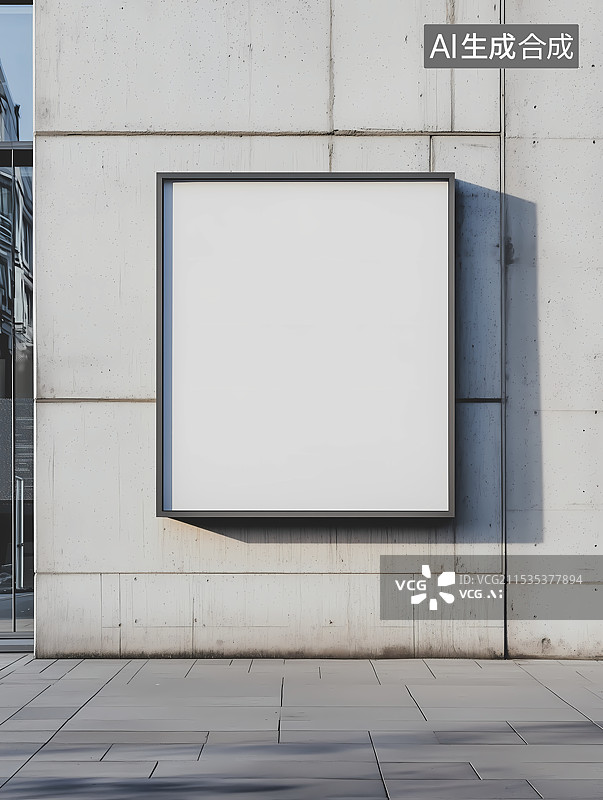 【AI数字艺术】混凝土墙面上的空白广告牌图片素材