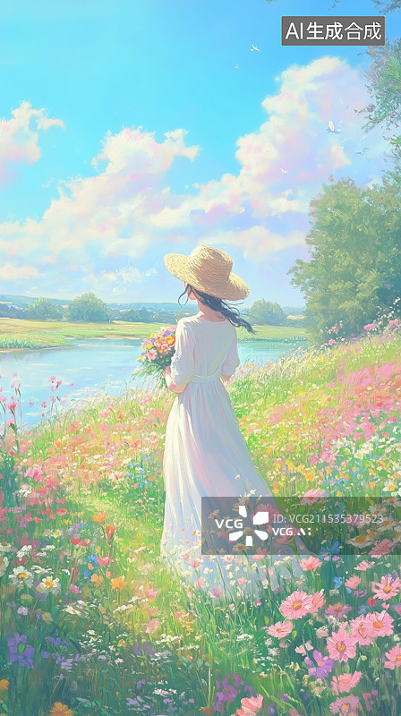【AI数字艺术】春日田园少女图片素材