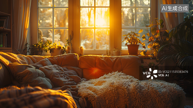 【AI数字艺术】阳光下暖洋洋的房间暖气供暖图片素材