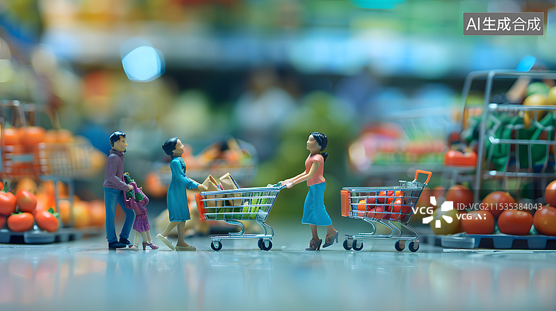 【AI数字艺术】微缩景观超市购物买年货图片素材