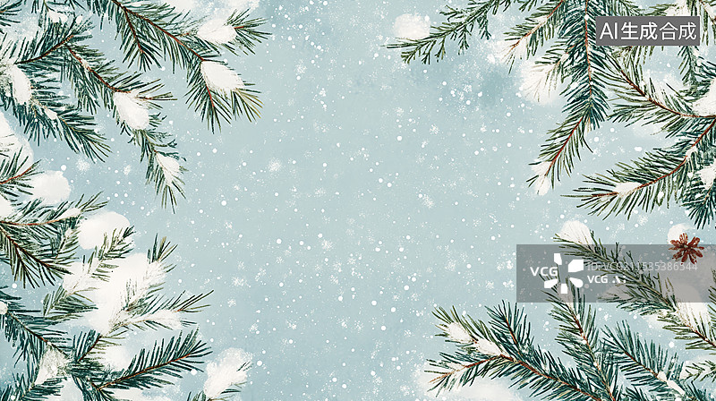 【AI数字艺术】冬天雪地松科云杉松果装饰圣诞节背景图片素材
