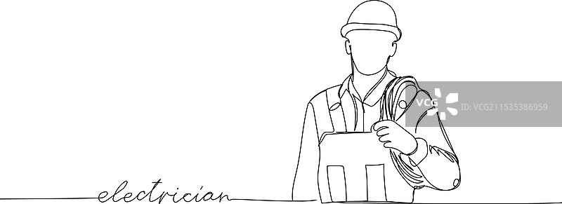 电工建筑工人手持电缆的线条艺术图片素材