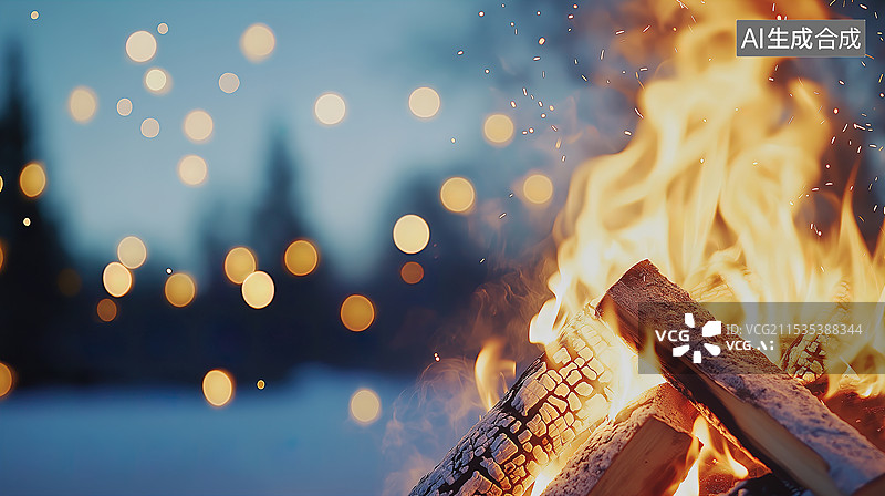【AI数字艺术】雪地里的篝火图片素材