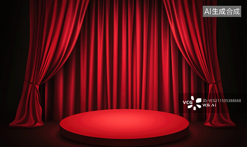 【AI数字艺术】红色舞台幕布和电商产品展示台图片素材