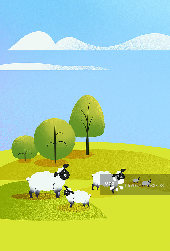 草地上的羊群风光插画图片素材