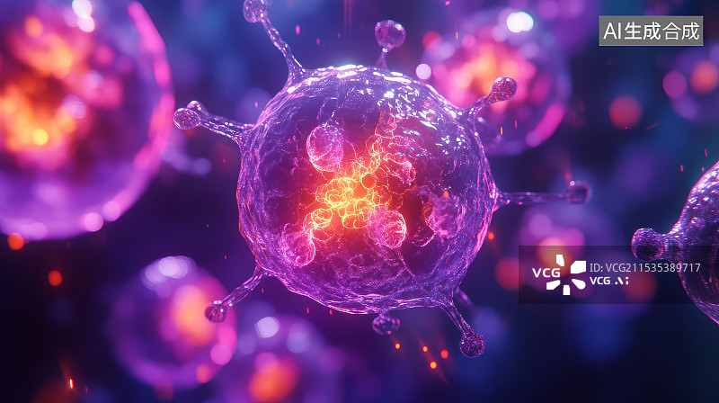 【AI数字艺术】病毒、病毒性疾病流行细胞的特写图片素材