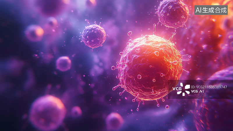 【AI数字艺术】病毒、病毒性疾病流行细胞的特写图片素材
