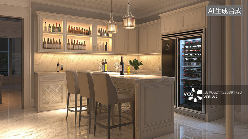 【AI数字艺术】现代风格轻奢厨房图片素材