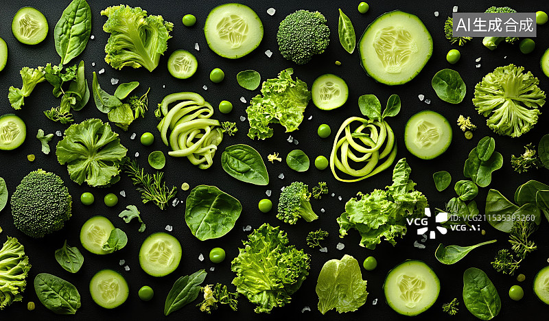 【AI数字艺术】绿色蔬菜的组合创意背景图片素材
