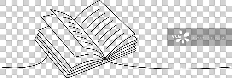 学校打开的书，一条连续的线条画面从后方延伸图片素材