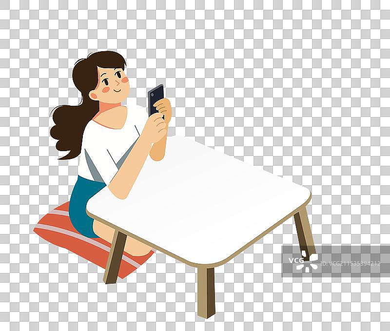 坐在桌前视频聊天的女生图片素材