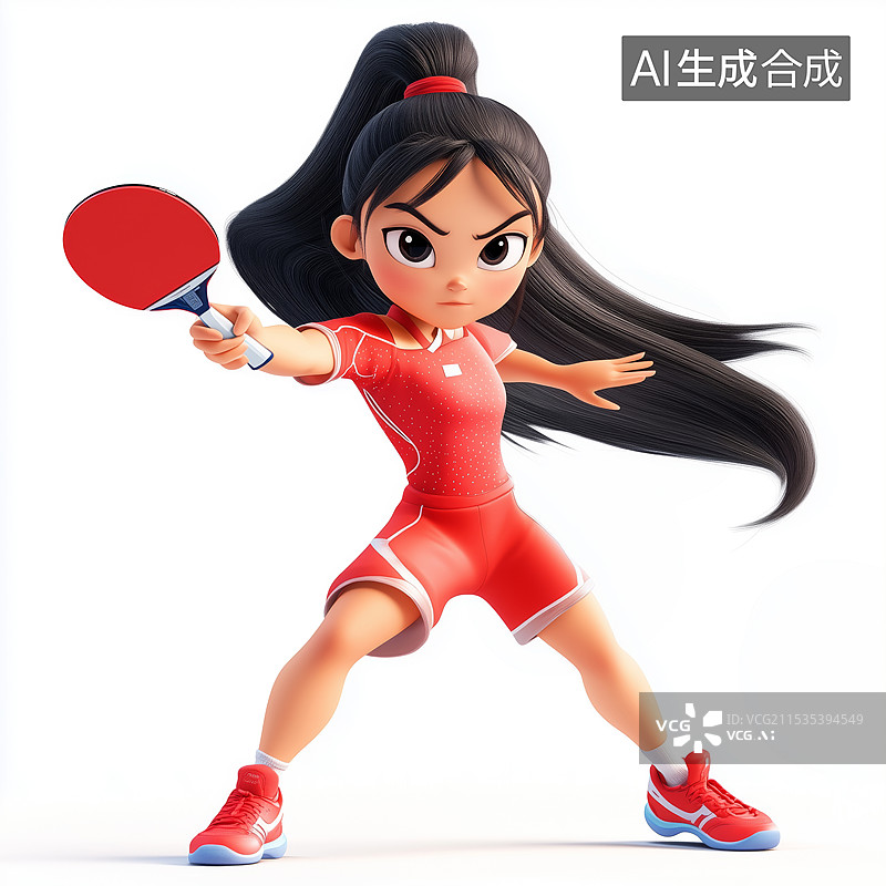 【AI数字艺术】3D卡通女性乒乓球运动员插画图片素材