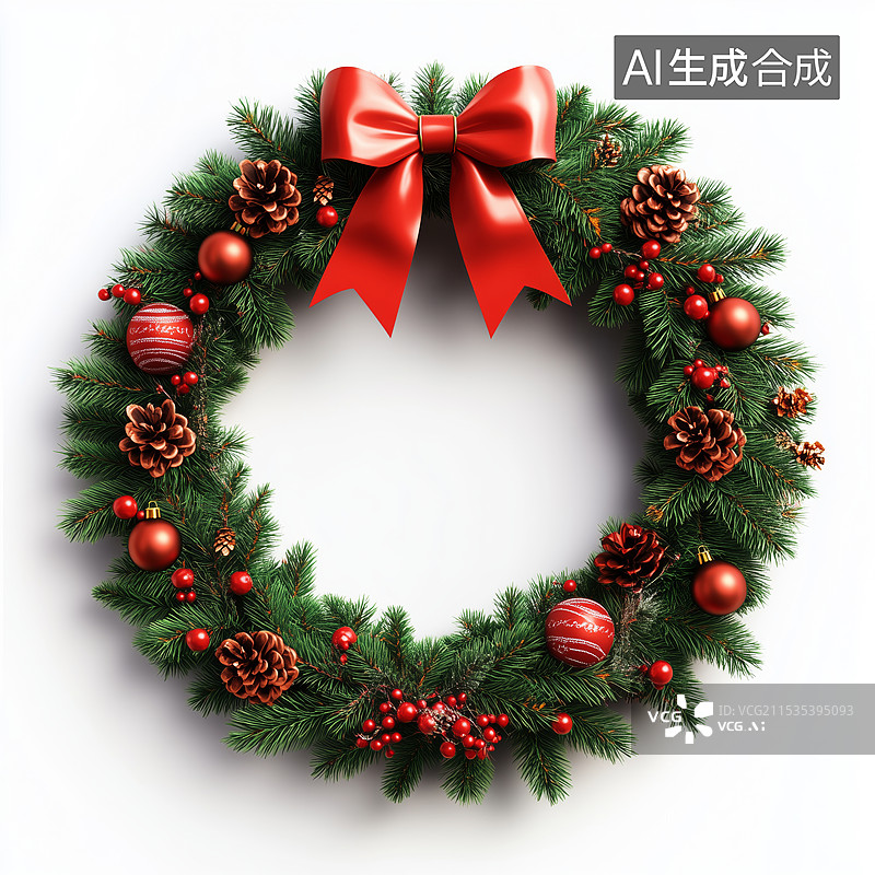 【AI数字艺术】3D圣诞节圆形花环装饰图片素材