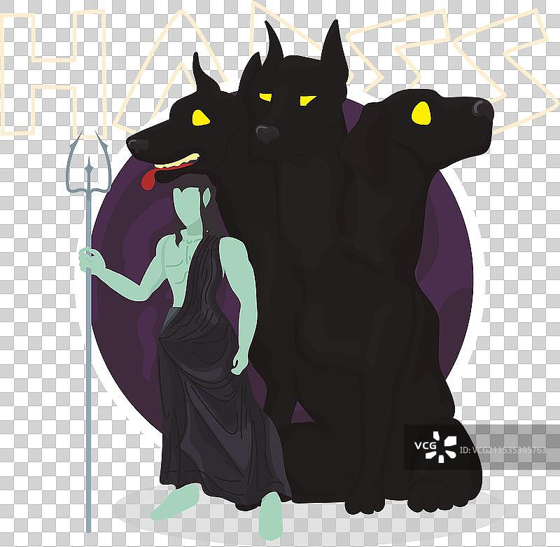 孤立的彩色哈迪斯与希腊神话中的凯尔贝洛斯图片素材