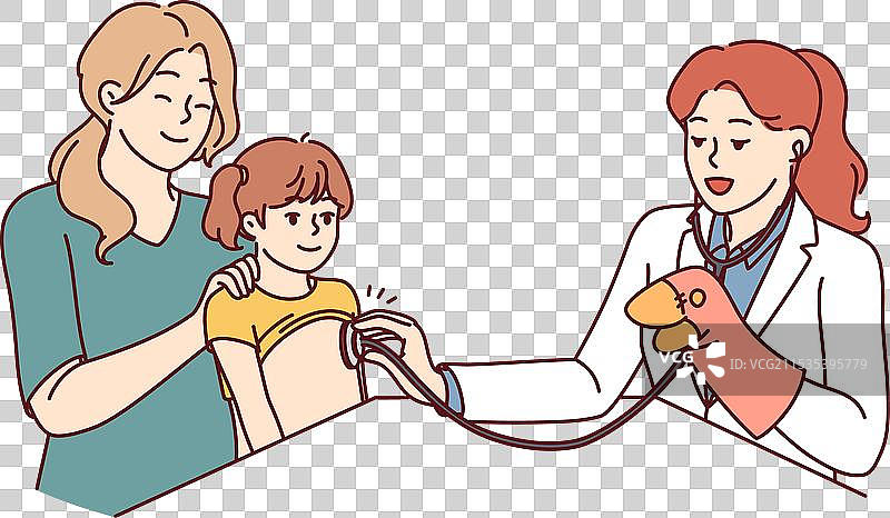 女儿科医生正在使用听诊器。图片素材