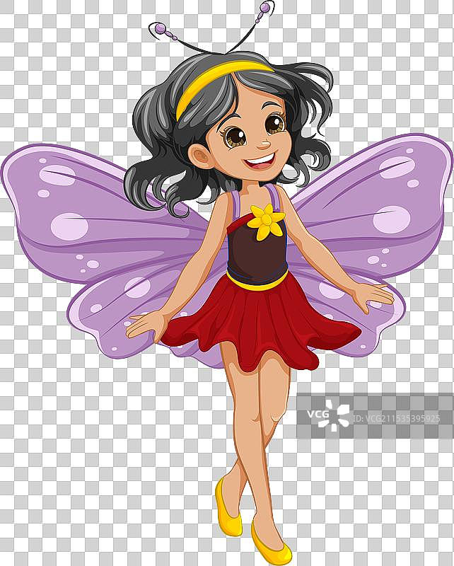 可爱的卡通仙女女孩，拥有蝴蝶翅膀图片素材