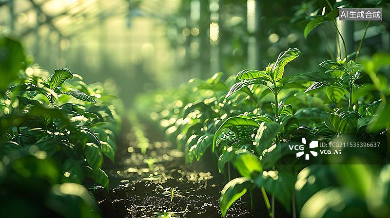 【AI数字艺术】现代化蔬菜大棚里种植的有机蔬菜和智慧农业概念图片素材