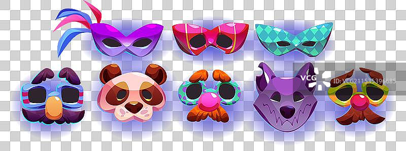 一组黑色背景上的狂欢节面具图片素材