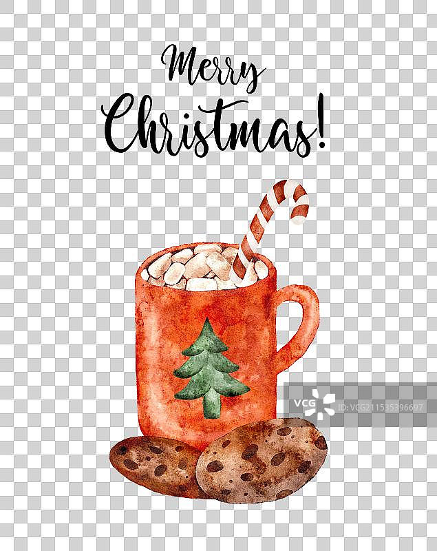 温馨的圣诞贺卡，配有热饮的杯子图片素材