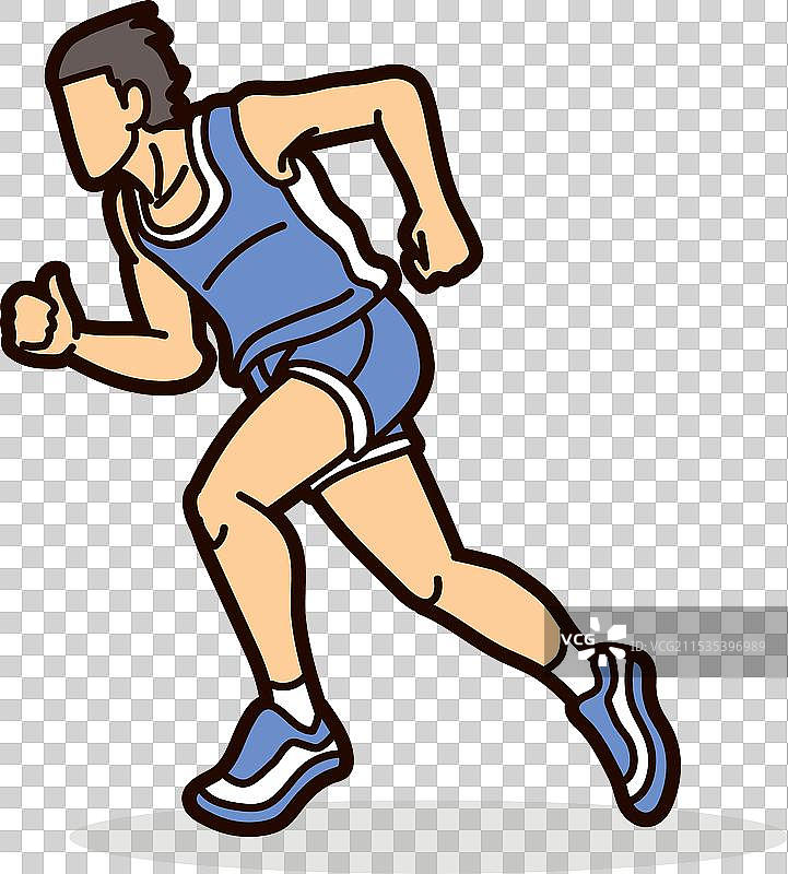 一个男人开始奔跑的马拉松跑者卡通形象图片素材