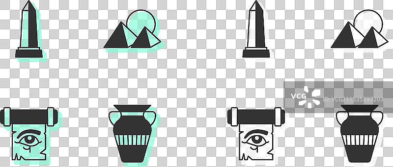 埃及花瓶、亚历山大方尖碑、荷鲁斯之眼图片素材