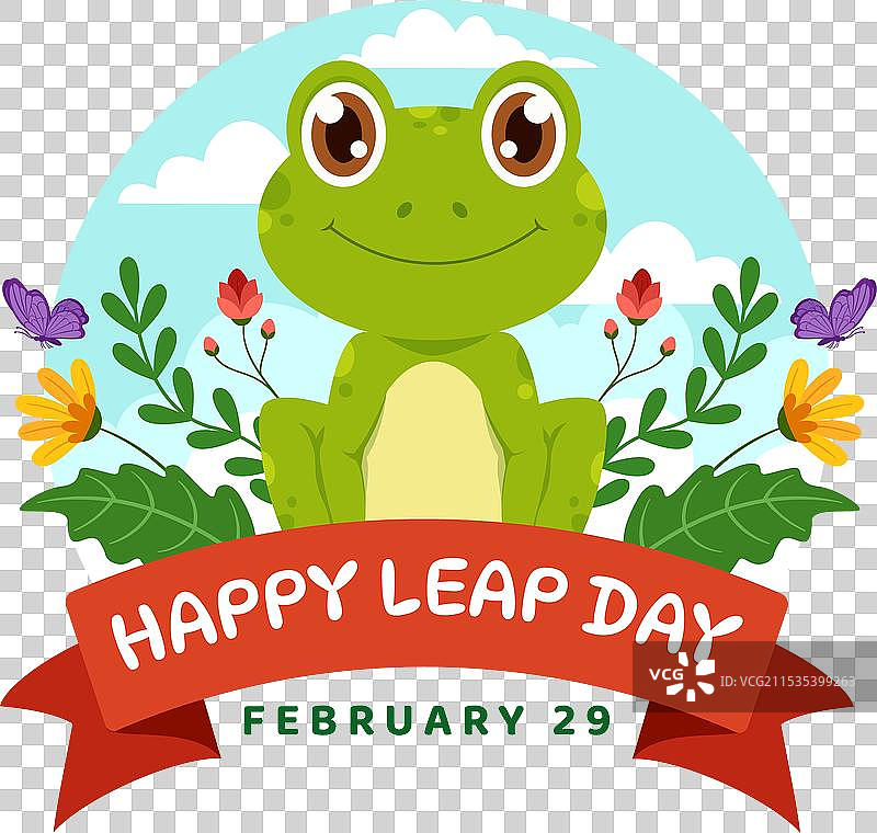 快乐的闰日，2月29日与跳跃的青蛙图片素材