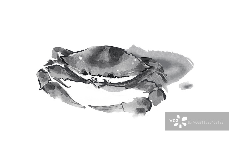 花蟹国风水墨插画图片素材