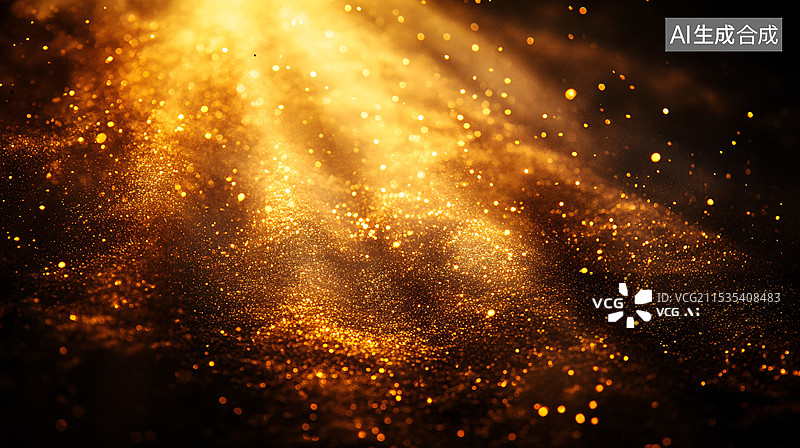 【AI数字艺术】金色散景背景与光斑，金色星光粒子背景图片素材