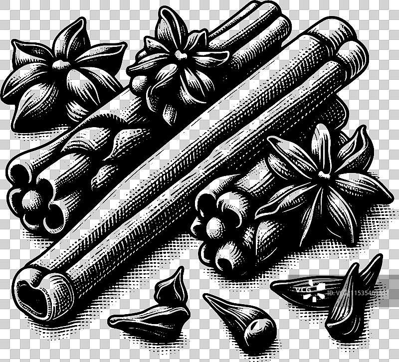 详细的黑白烹饪香料图片素材