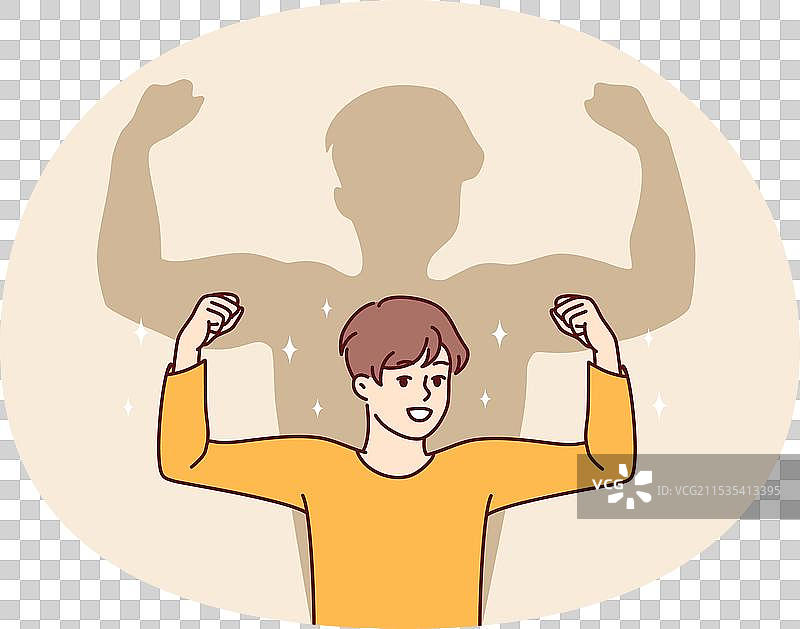 微笑的男孩梦想拥有肌肉图片素材