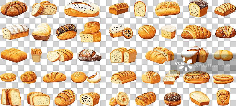 卡通面包、包子、泡芙、贝果、扁面包图片素材