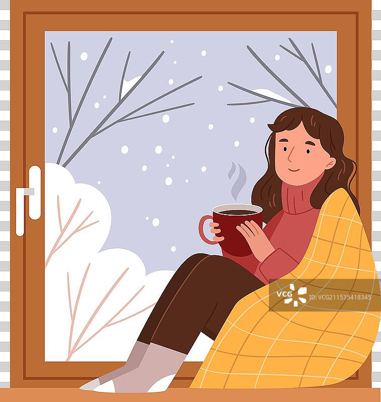 女孩坐在窗台上喝着一杯饮料图片素材