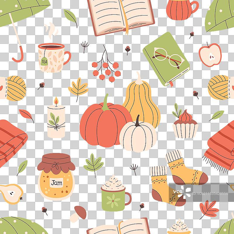 秋季无缝图案，既可爱又温馨的季节性设计图片素材