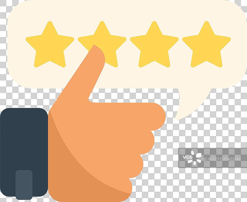 手掌给出五颗星的反馈评分，带有竖起的大拇指图片素材